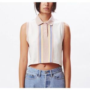 OBEY Hailey Womens Sleeveless Polo Shirt striped cropped 100% cotton size XS